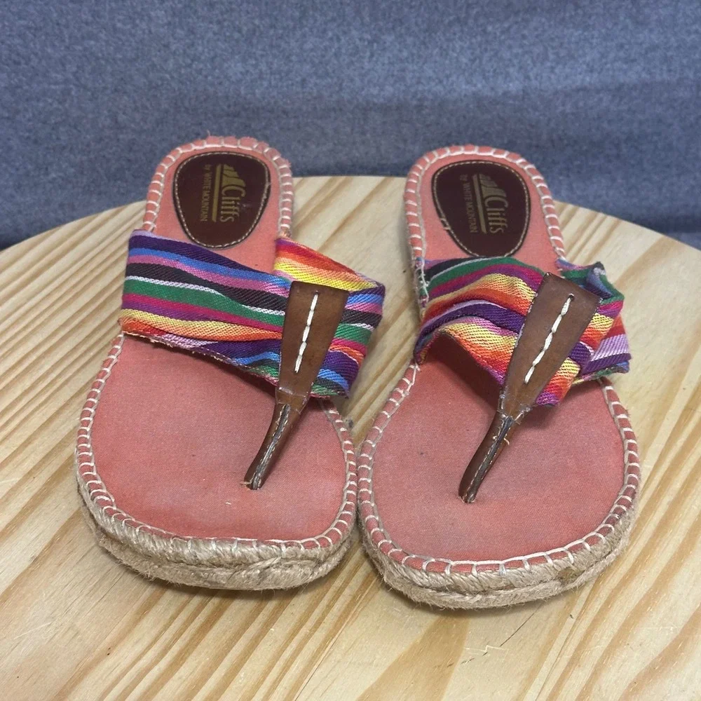 Cliffs by White Mountain Striped Espadrille Wedge Flip Flop Sandals Women's 11M